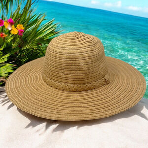 NEW INC International Concepts I.N.C. Natural Straw Packable Beach Sun Hat NWT